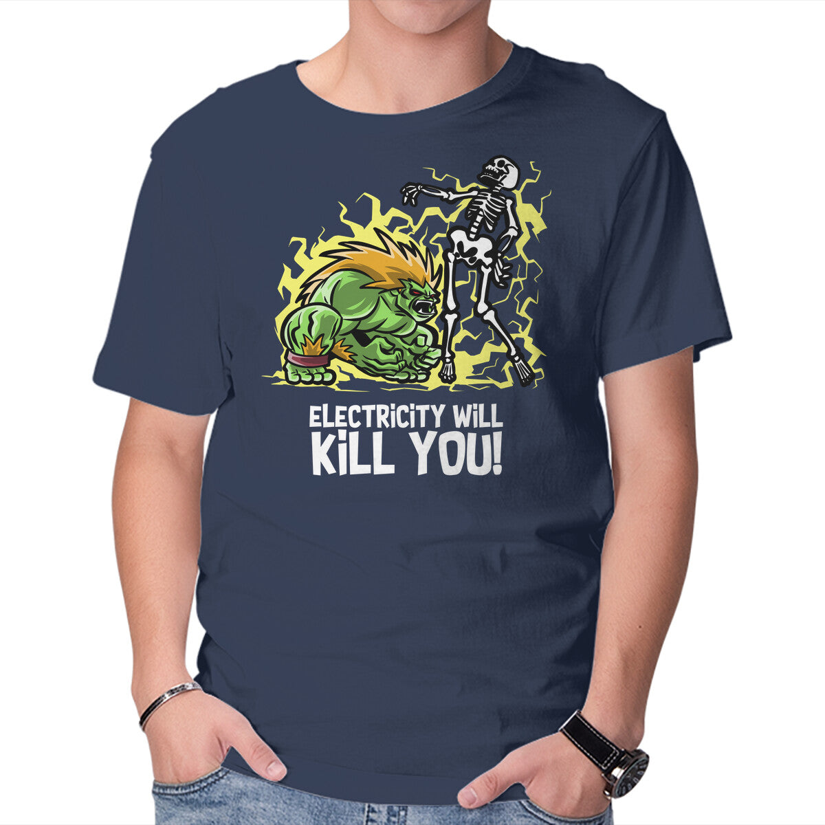 Electricity Will Kill You Graphic T-Shirt in navy, product display
