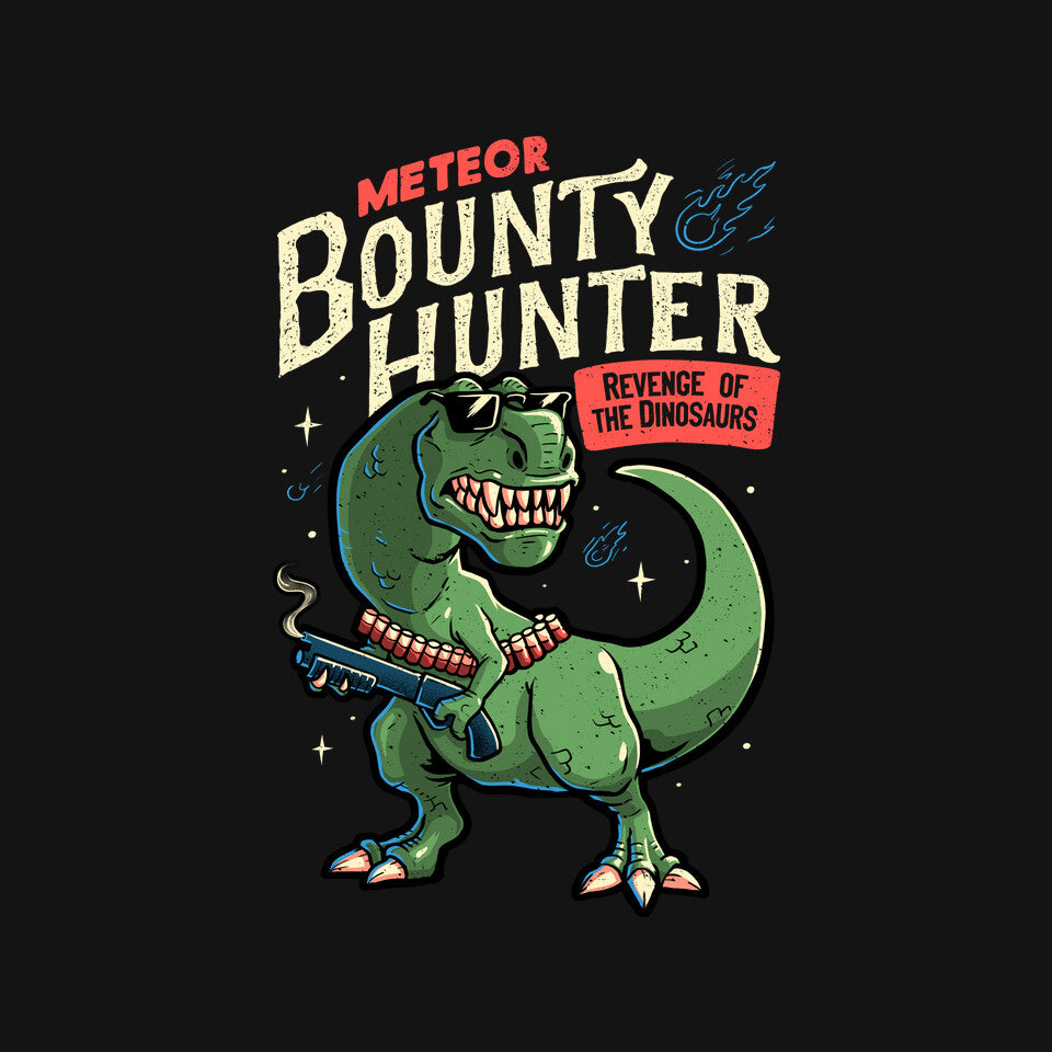Meteor Bounty Hunter – Dinosaur Graphic T-Shirt design artwork for black graphic T-shirt