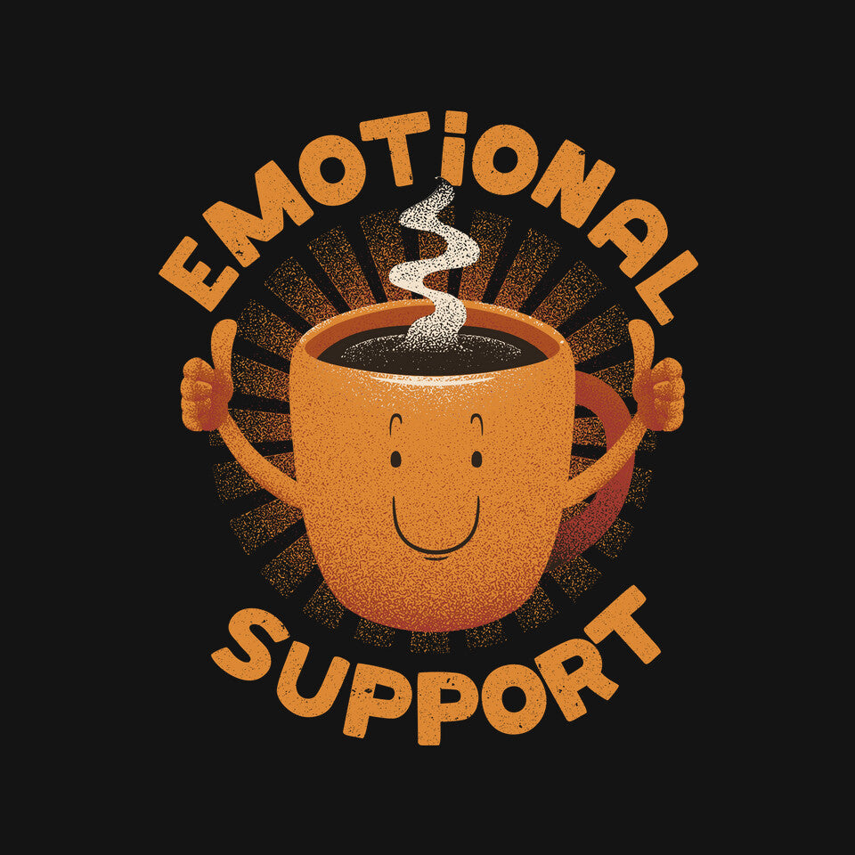 Emotional Support Coffee – Coffee Graphic T-Shirt design artwork for black graphic T-shirt