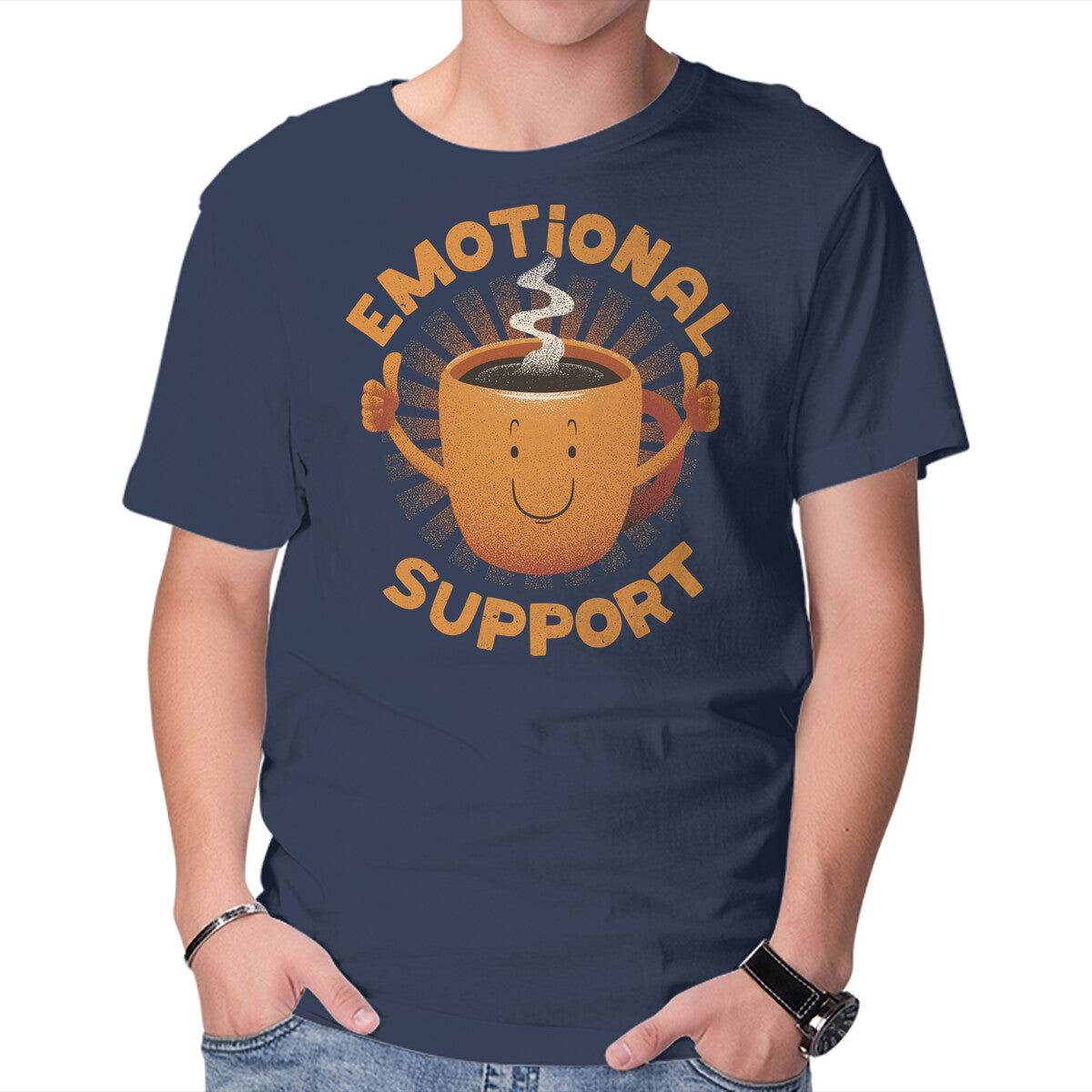 Emotional Support Coffee – Coffee Graphic T-Shirt in navy, product display