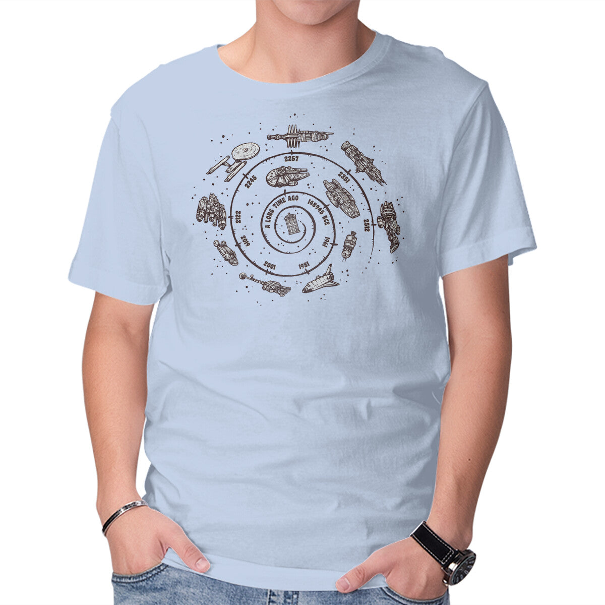 Timeline – Sci-Fi Graphic T-Shirt in blue, product display