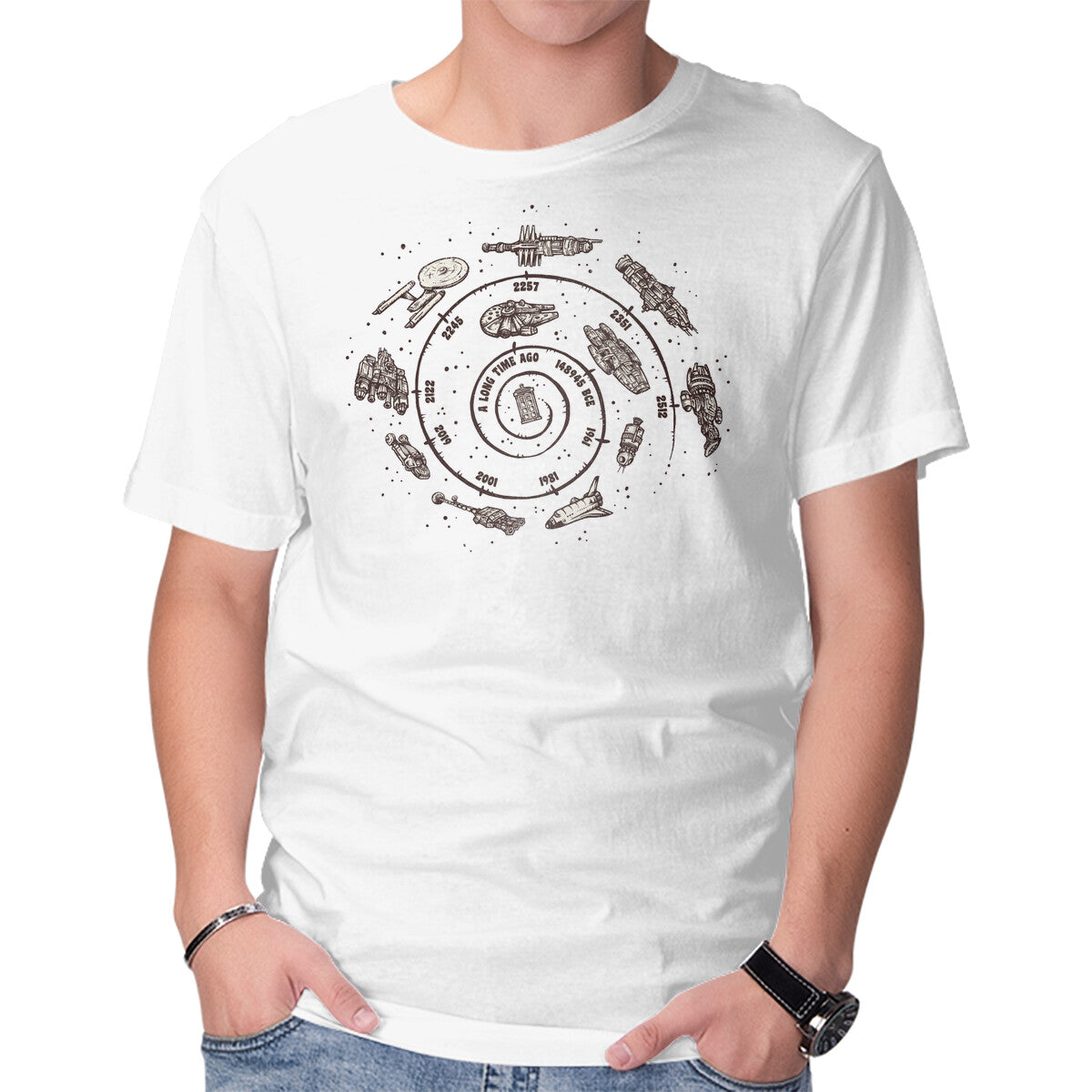 Timeline – Sci-Fi Graphic T-Shirt in white, product display
