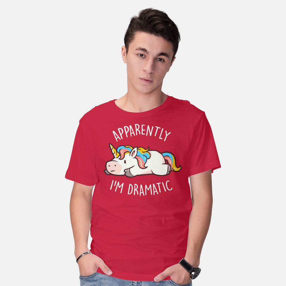 Model wearing red Apparently I'm Dramatic – Animal Graphic T-Shirt