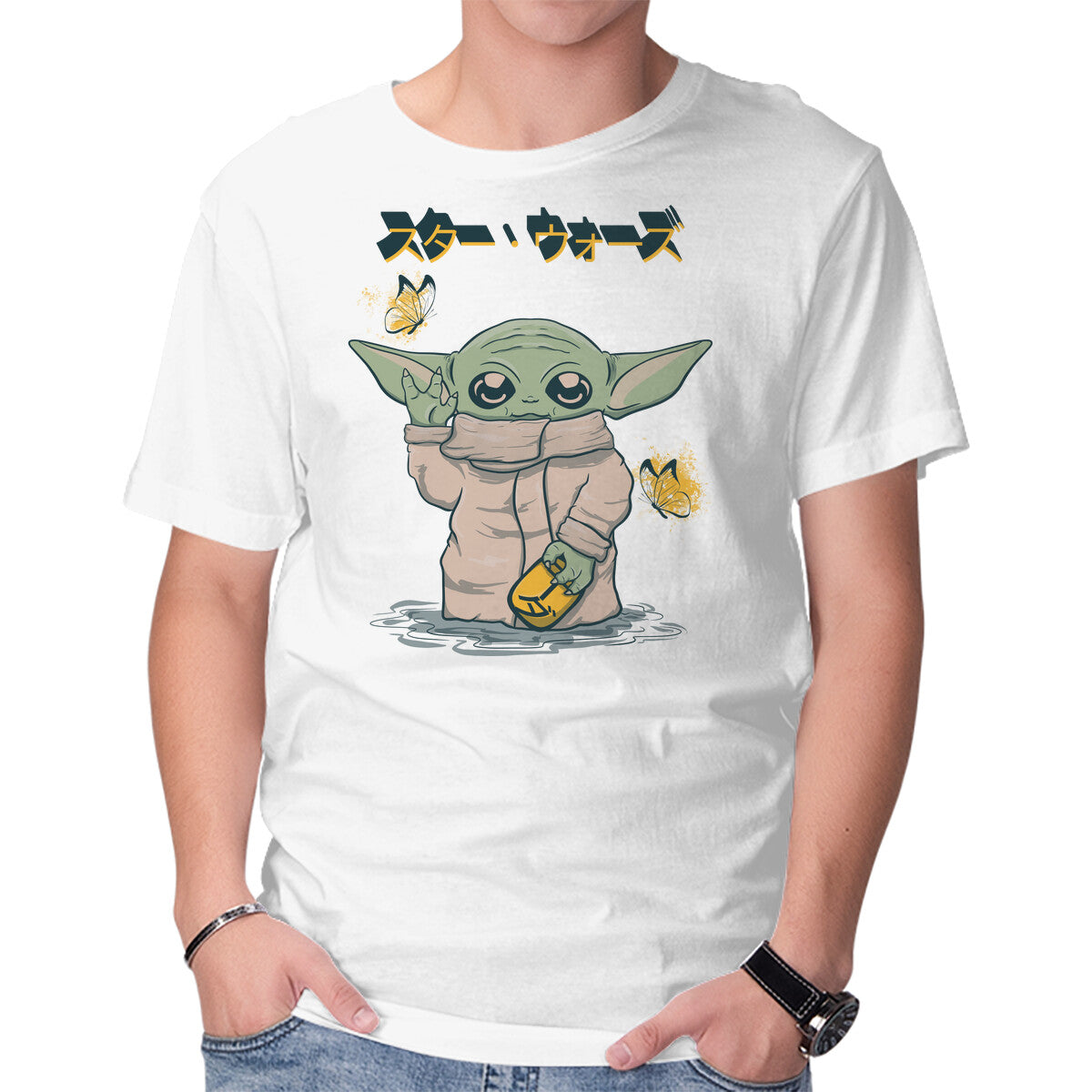 Yoda Neko – Sci-Fi Graphic T-Shirt in white, product display