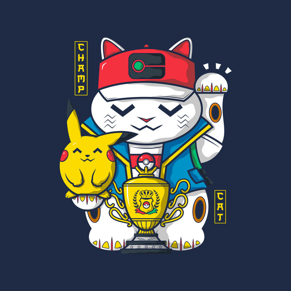 Champ Cat – Anime Graphic T-Shirt design artwork for navy graphic T-shirt
