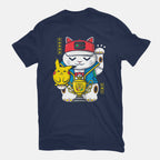 Champ Cat – Anime Graphic T-Shirt in navy, flat-lay product view