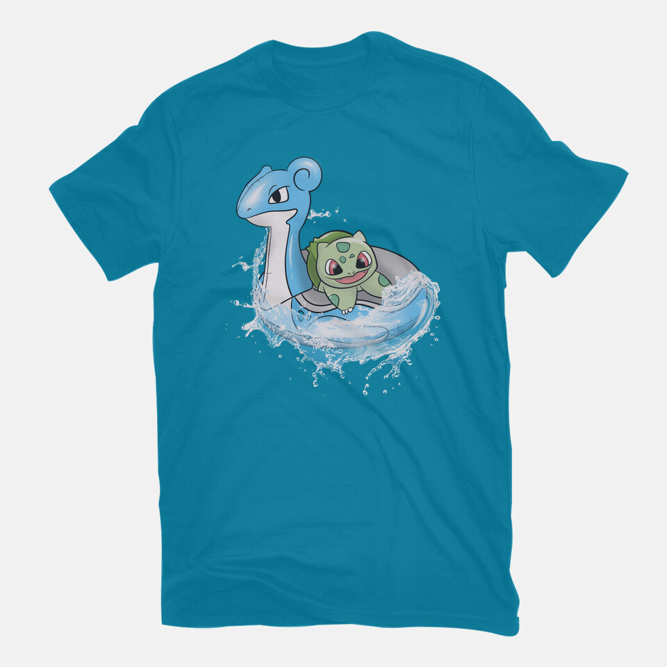 Grass Summer – Anime Graphic T-Shirt in turquoise, flat-lay product view