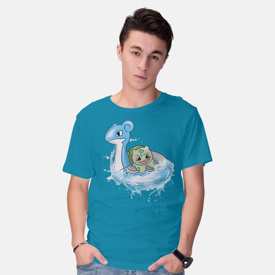 Model wearing turquoise Grass Summer – Anime Graphic T-Shirt