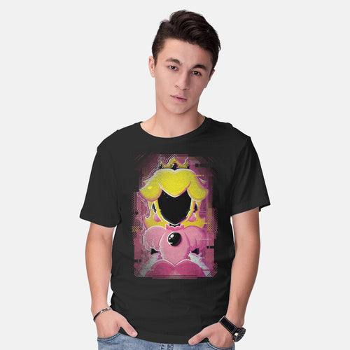 Model wearing black Princess Glitch – Gaming Graphic T-Shirt