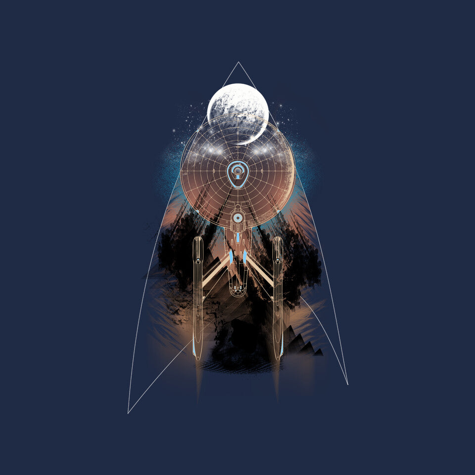 Stellar – Sci-Fi Graphic T-Shirt design artwork for navy graphic T-shirt