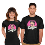 Model wearing black Daddie – Movie Graphic T-Shirt