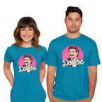 Model wearing turquoise Daddie – Movie Graphic T-Shirt