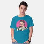 Model wearing turquoise Daddie – Movie Graphic T-Shirt