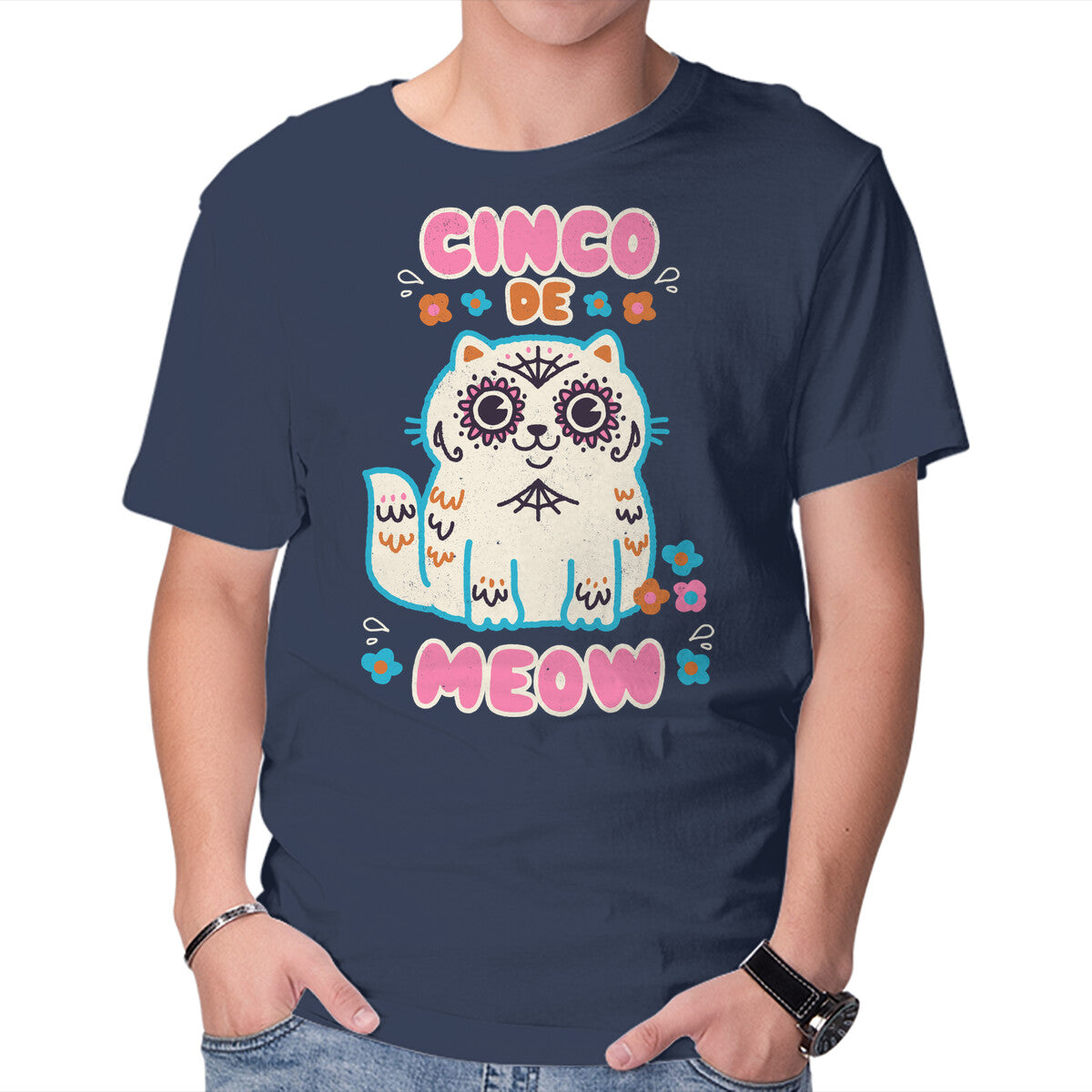 Cinco De Meow – Cat Graphic T-Shirt in navy, product display