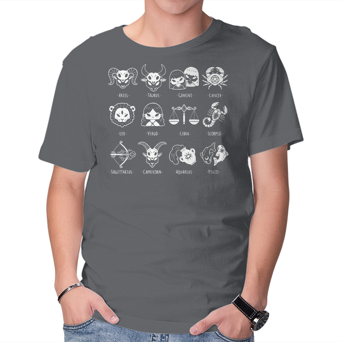 Black Zodiac – Animal Graphic T-Shirt in charcoal, product display