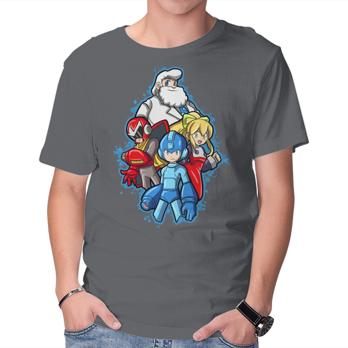 My Robot Family – Gaming Graphic T-Shirt in charcoal, product display