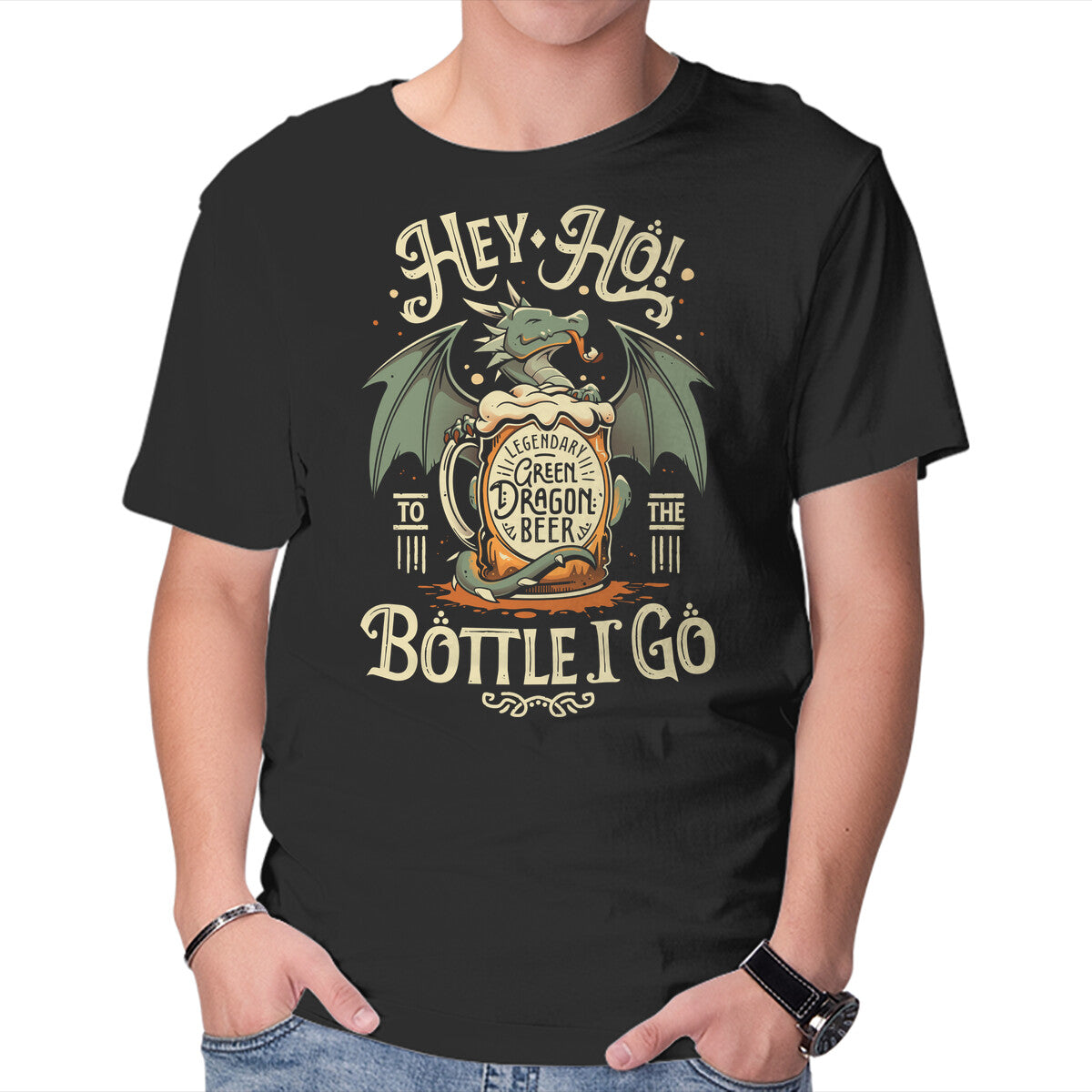 A Dragon's Pint – Fantasy Graphic T-Shirt in black, product display