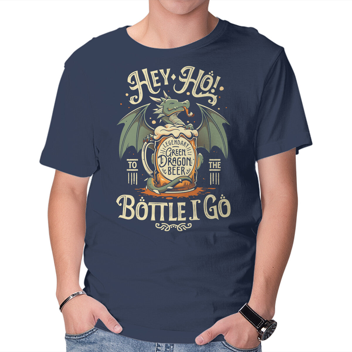 A Dragon's Pint – Fantasy Graphic T-Shirt in navy, product display