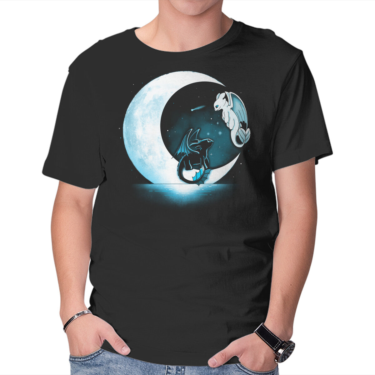 Dragons Moon – Fantasy Graphic T-Shirt in black, product display