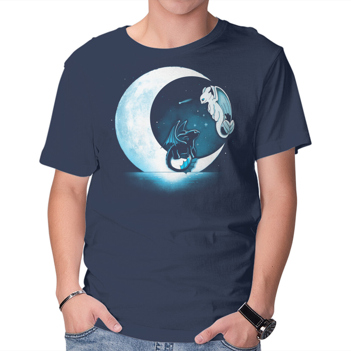Dragons Moon – Fantasy Graphic T-Shirt in navy, product display