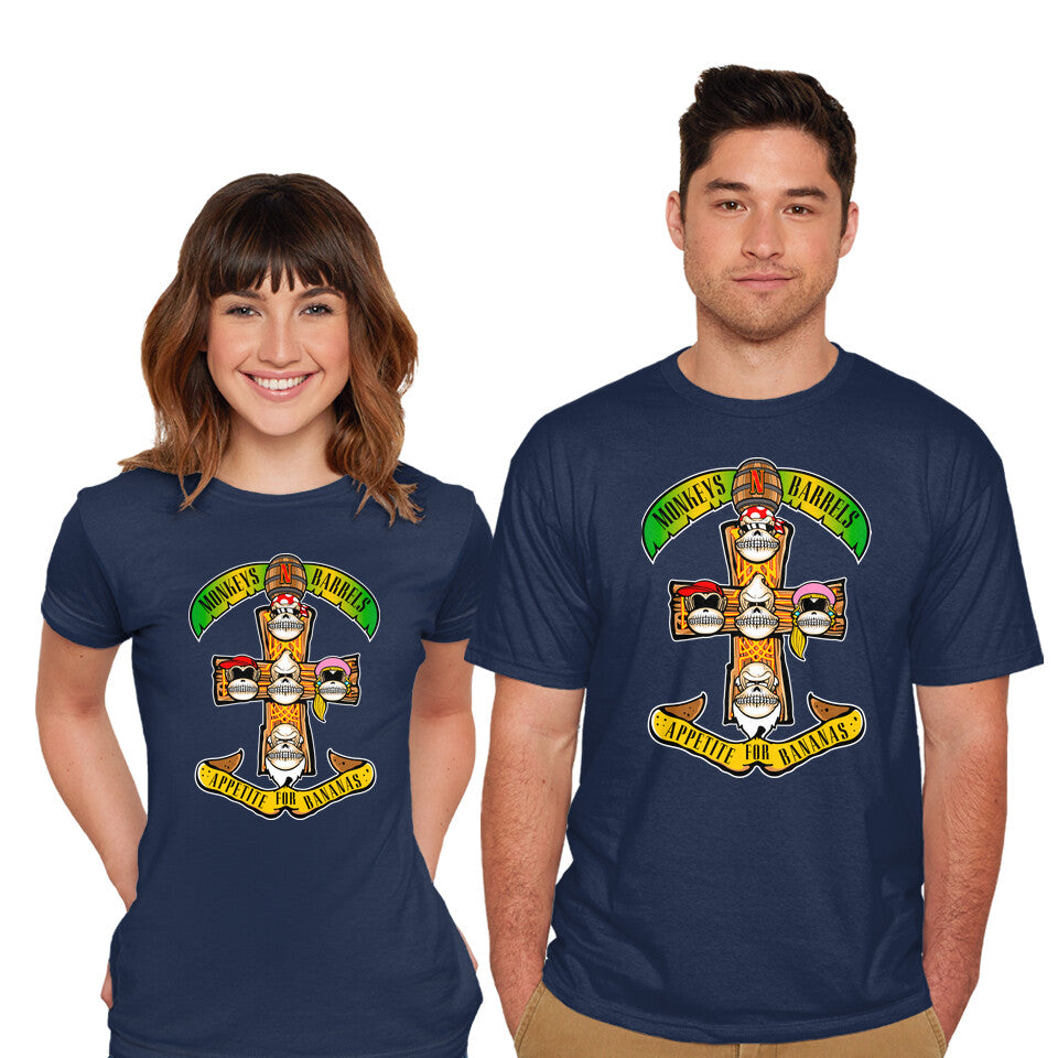 Model wearing navy Appetite For Bananas – Music Graphic T-Shirt