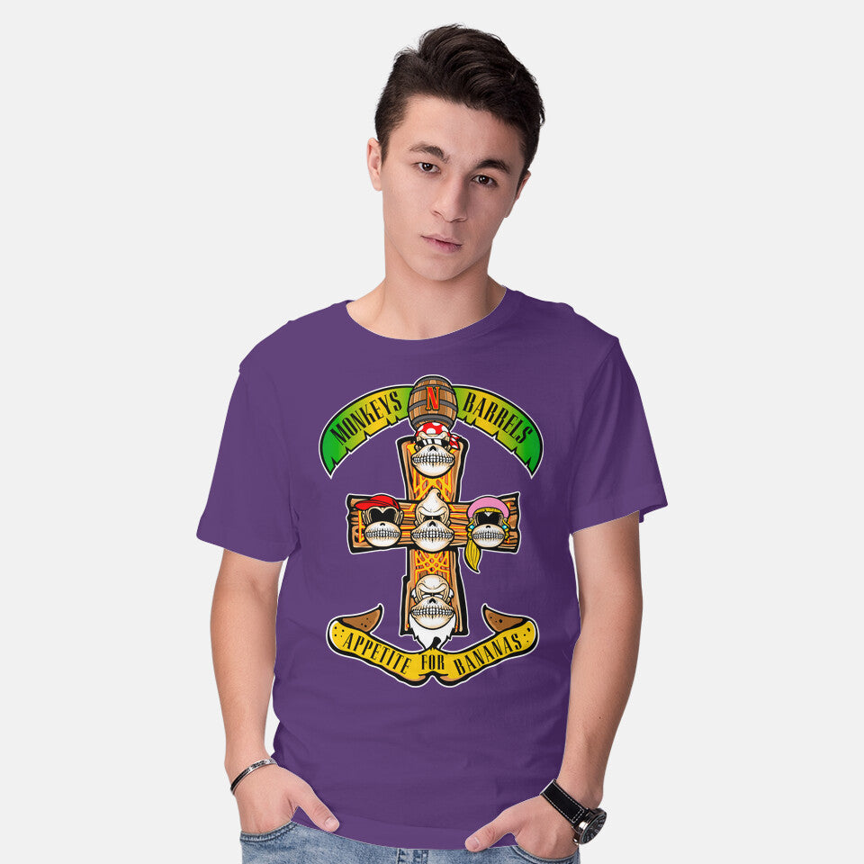 Model wearing purple Appetite For Bananas – Music Graphic T-Shirt