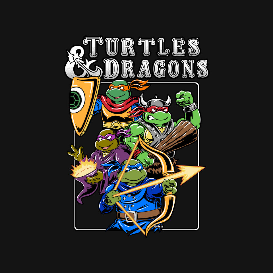 Turtles And Dragons Graphic T-Shirt design artwork for black graphic T-shirt