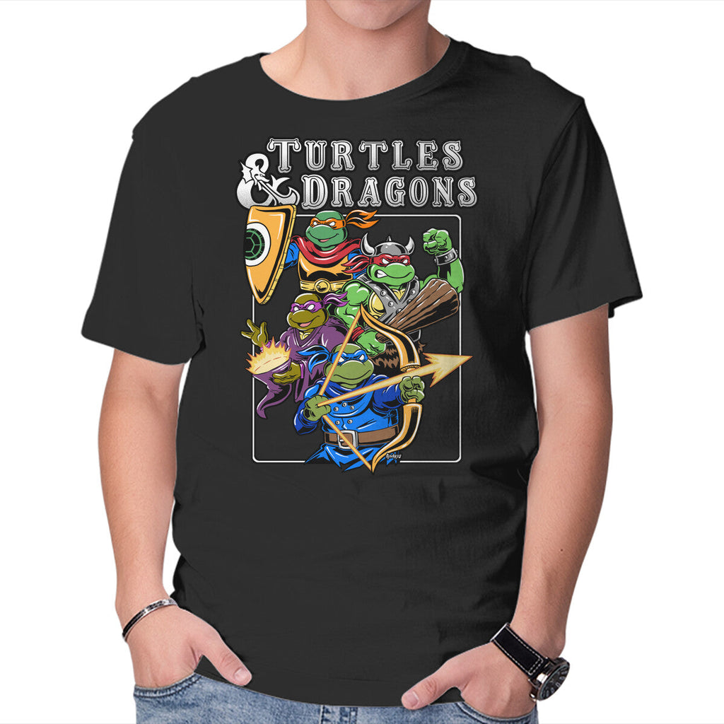 Turtles And Dragons Graphic T-Shirt in black, product display