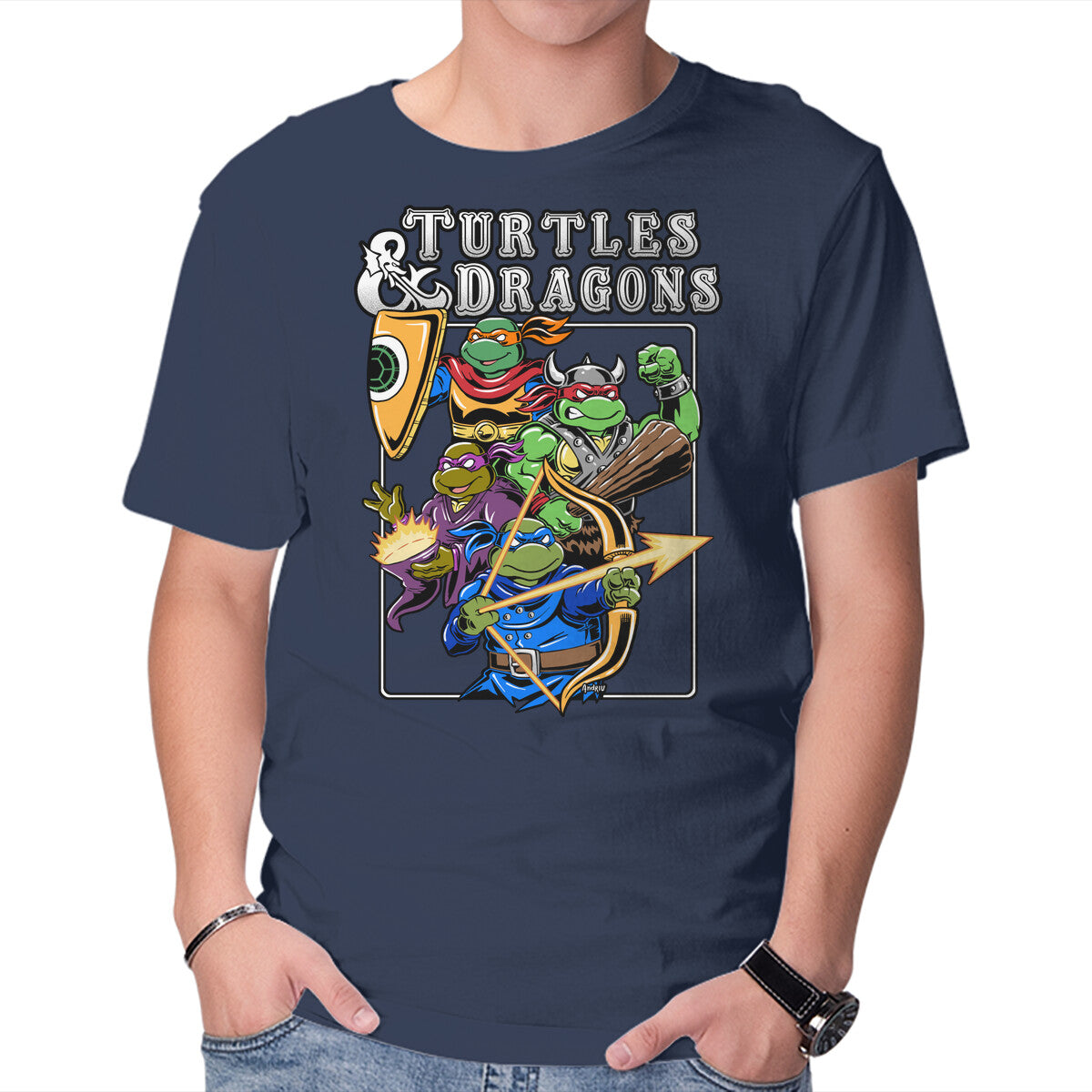 Turtles And Dragons Graphic T-Shirt in navy, product display