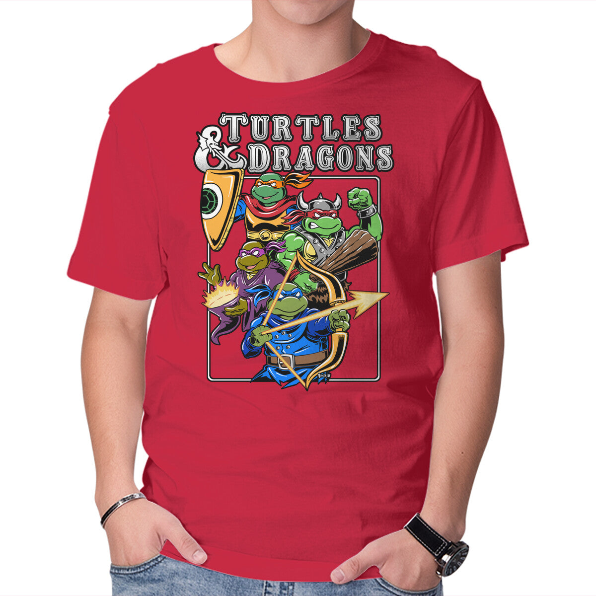 Turtles And Dragons Graphic T-Shirt in red, product display