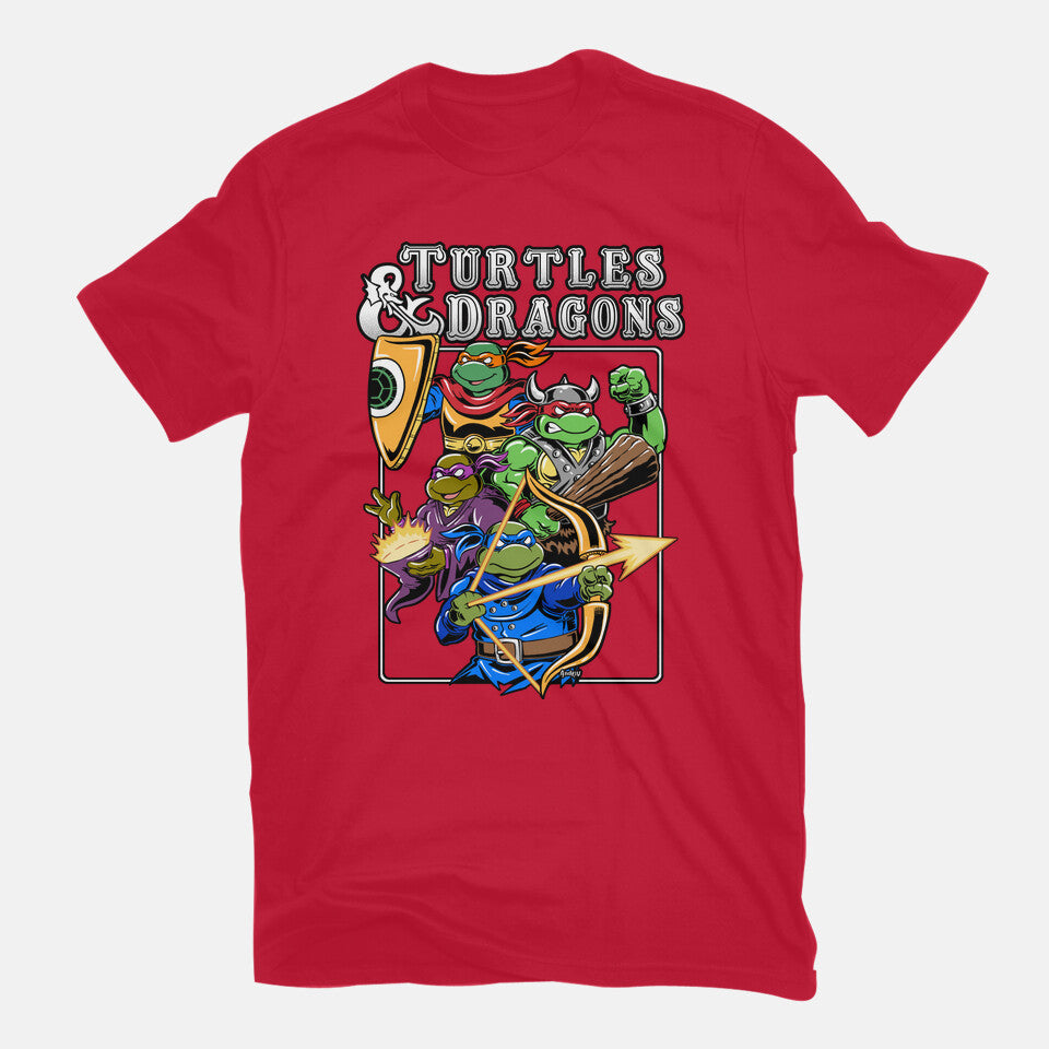 Turtles And Dragons Graphic T-Shirt in red, flat-lay product view