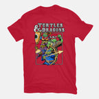 Turtles And Dragons Graphic T-Shirt in red, flat-lay product view