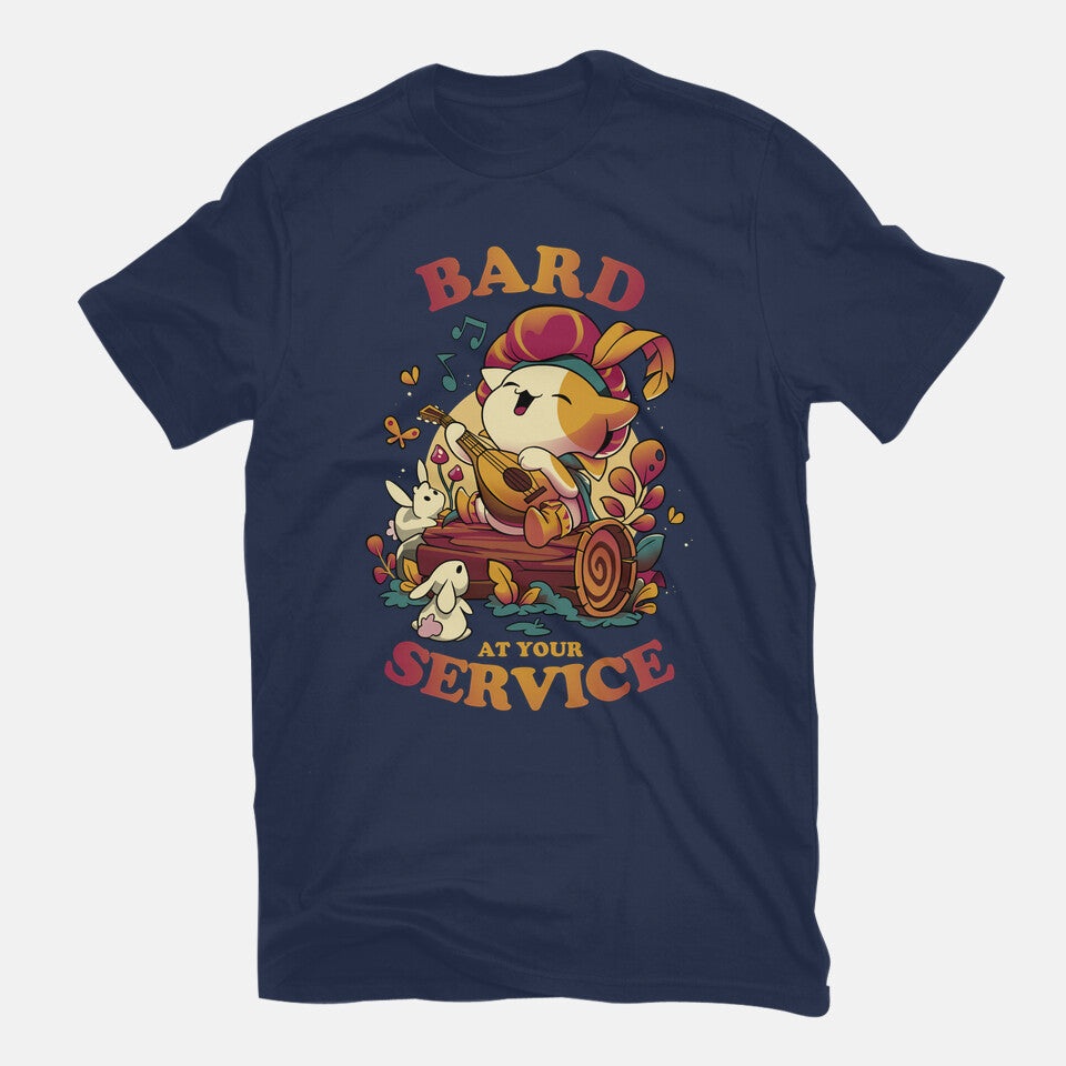 Bard's Call – Cat Graphic T-Shirt in navy, flat-lay product view