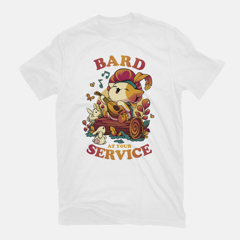 Bard's Call – Cat Graphic T-Shirt in white, flat-lay product view
