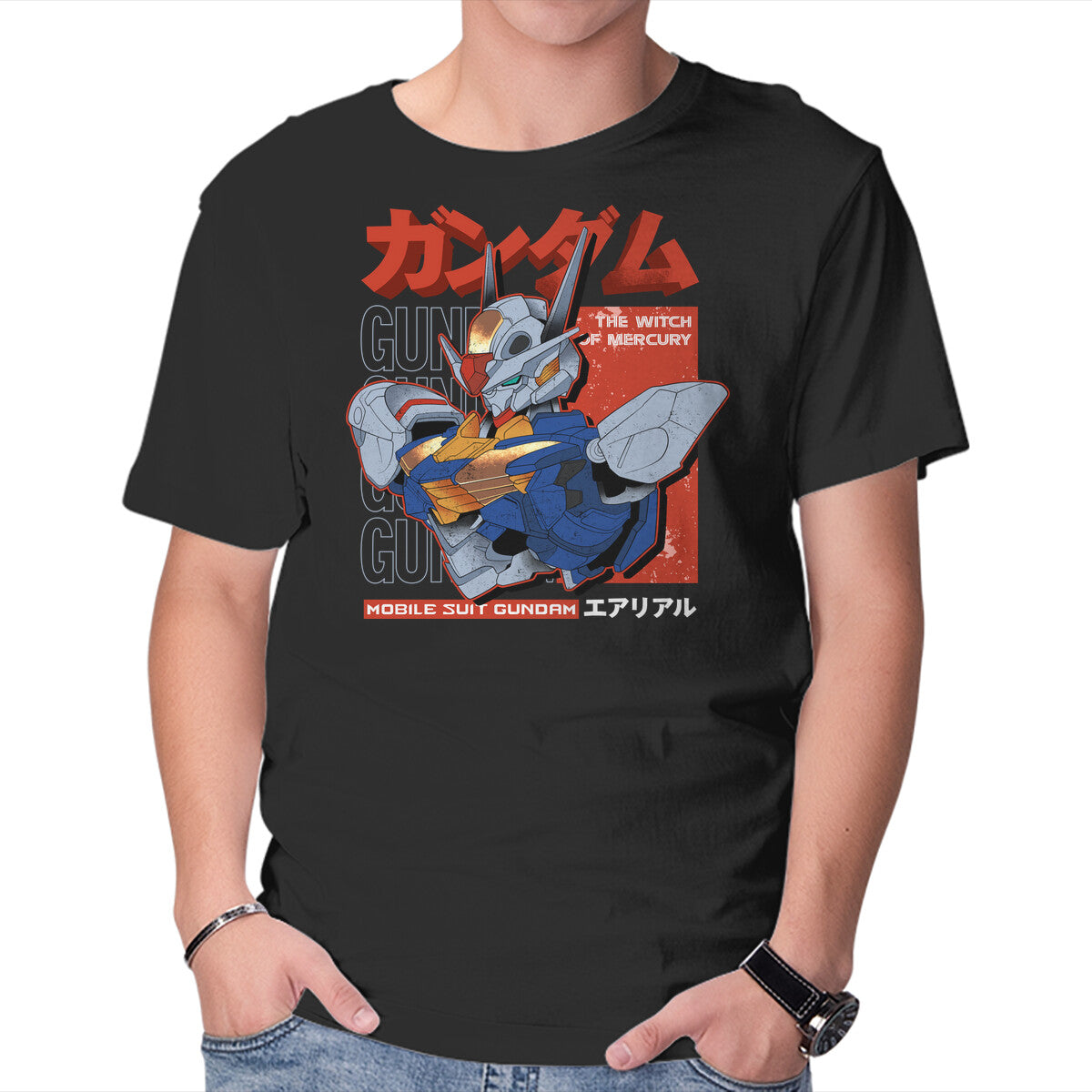 Gundam Aerial – Anime Graphic T-Shirt in black, product display