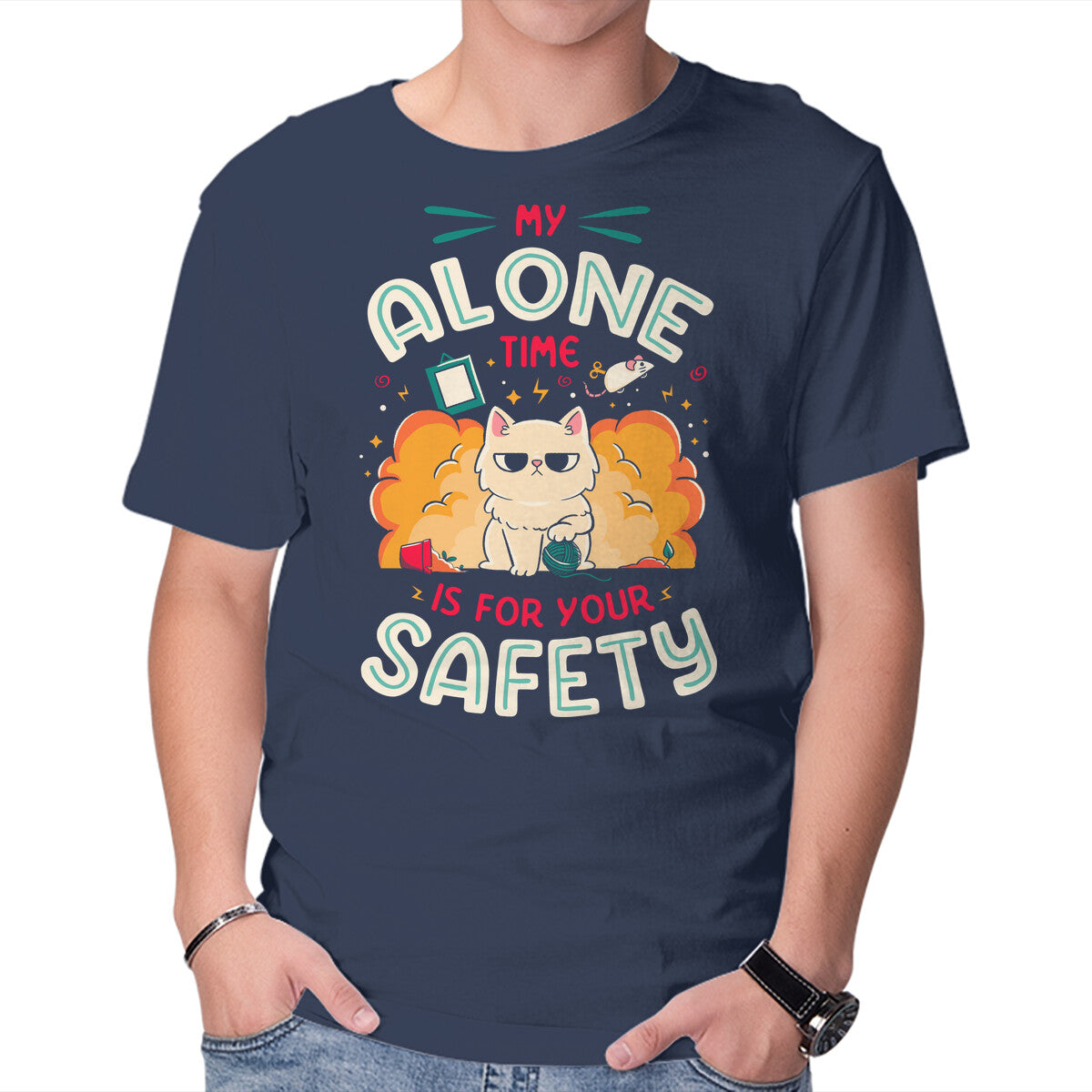 My Alone Time – Cat Graphic T-Shirt in navy, product display