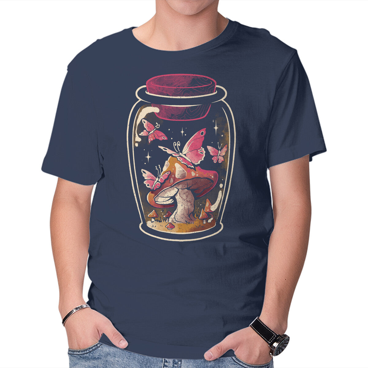 Butterfly Glass – Fantasy Graphic T-Shirt in navy, product display