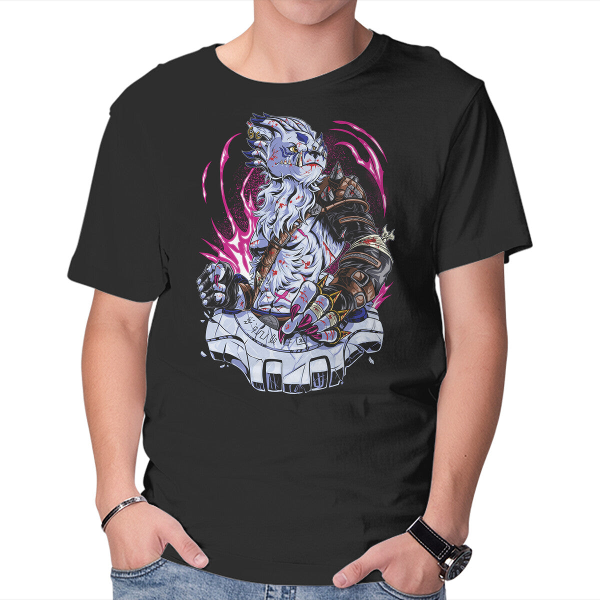 Warrior Wolf – Anime Graphic T-Shirt in black, product display