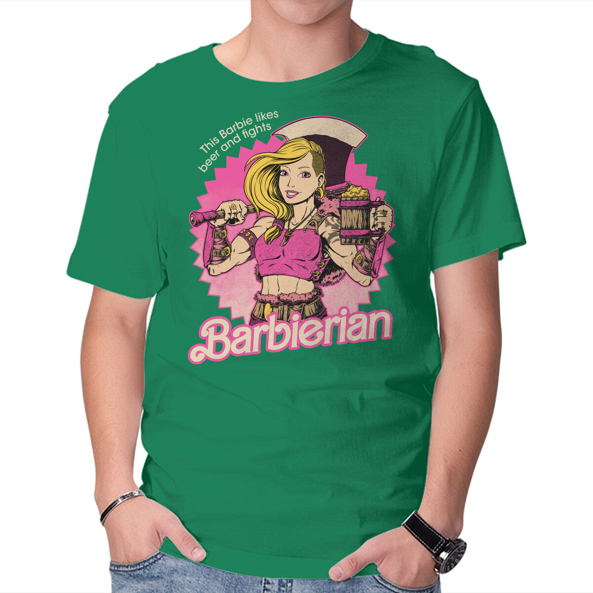 Barbarian Doll – Movie Graphic T-Shirt in green, product display
