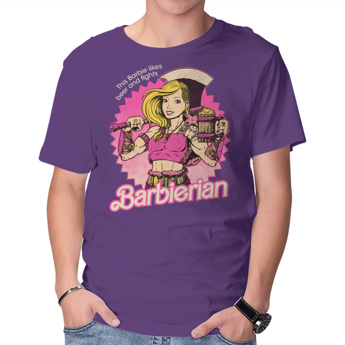 Barbarian Doll – Movie Graphic T-Shirt in purple, product display