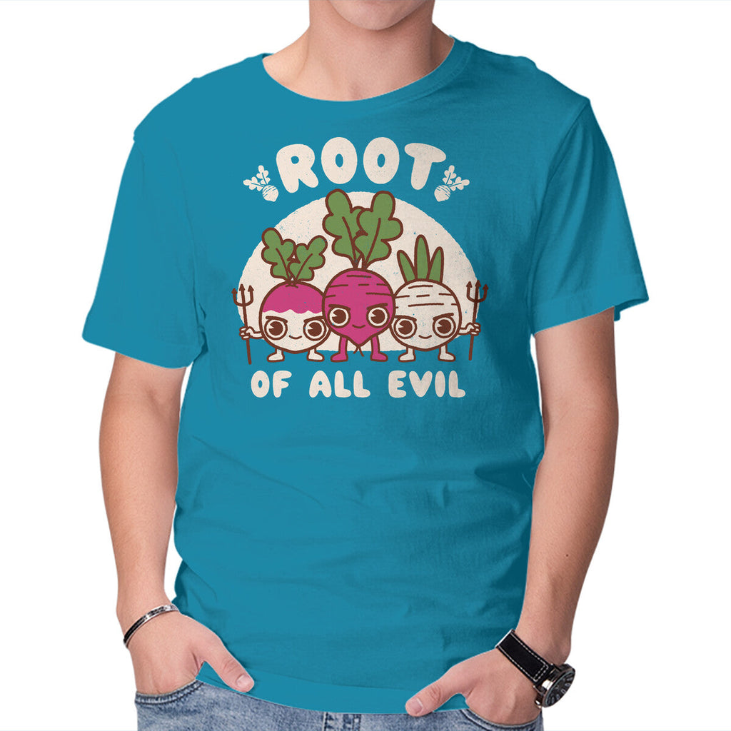 Root Of All Evil – Funny Graphic T-Shirt in turquoise, product display