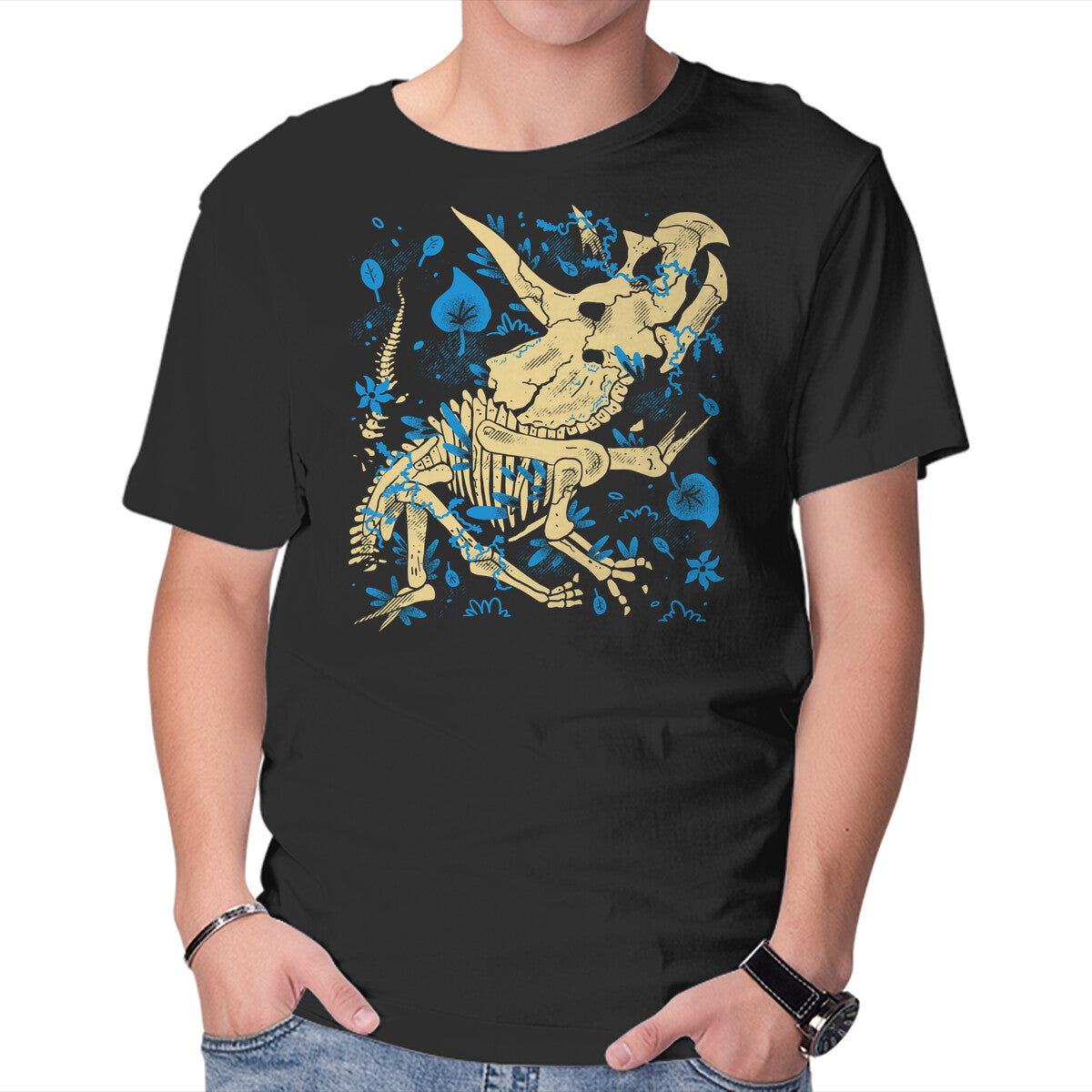 Jurassic Triceratops – Movie Graphic T-Shirt in black, product display