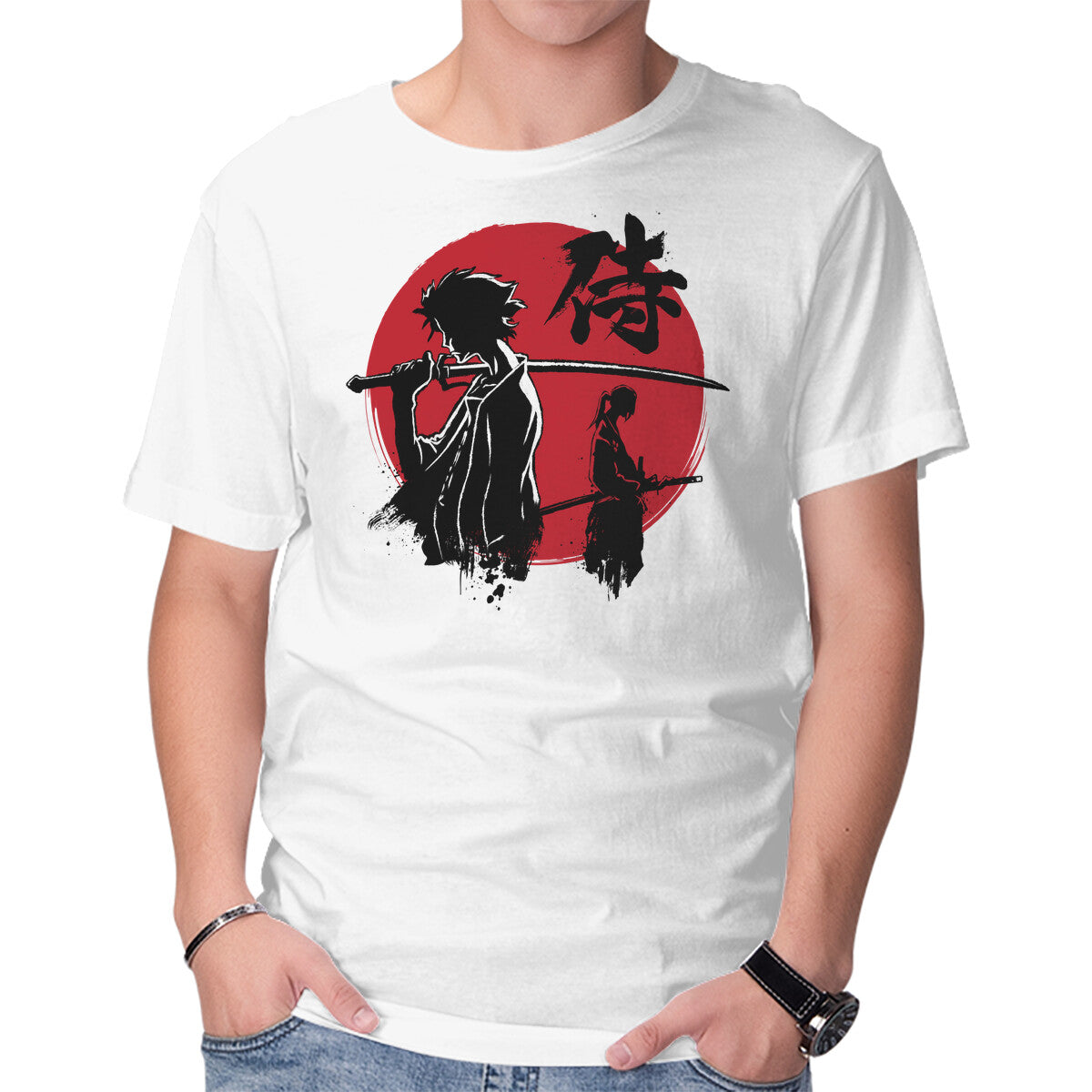 Mugen And Jin Sumi-e – Anime Graphic T-Shirt in white, product display