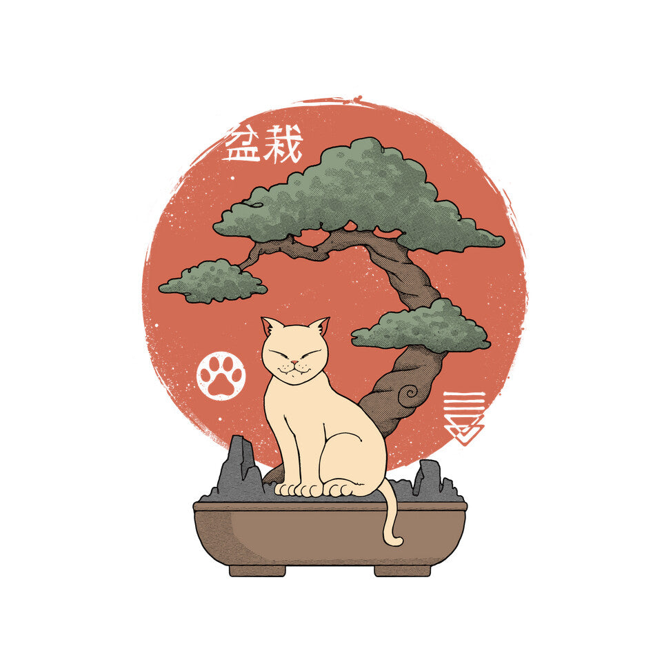 Bonsai Cat – Cat Graphic T-Shirt design artwork for white graphic T-shirt