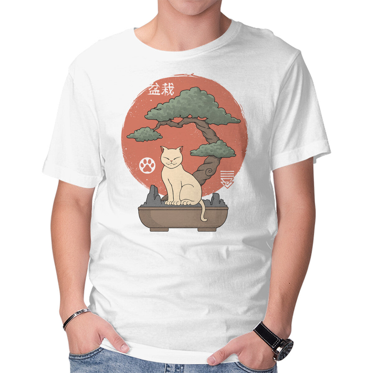 Bonsai Cat – Cat Graphic T-Shirt in white, product display