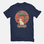 Bonsai Cat – Cat Graphic T-Shirt in navy, flat-lay product view