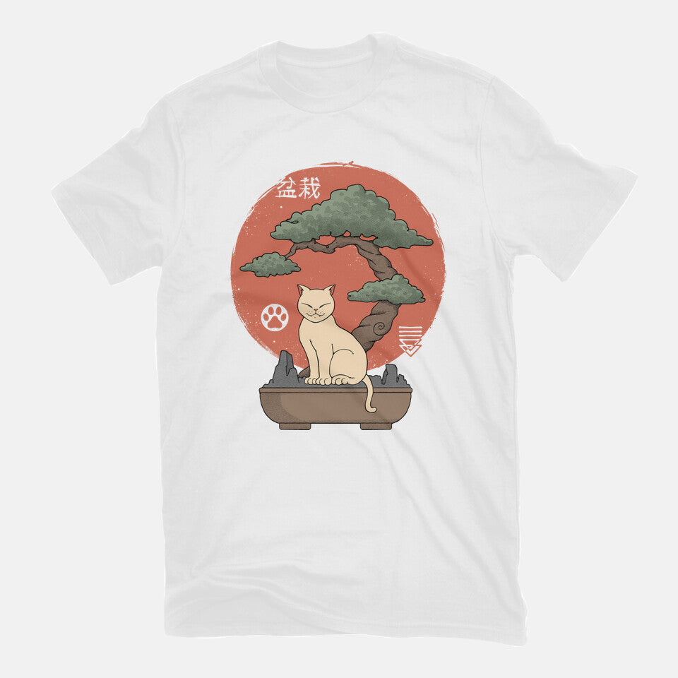 Bonsai Cat – Cat Graphic T-Shirt in white, flat-lay product view