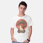 Model wearing white Bonsai Cat – Cat Graphic T-Shirt