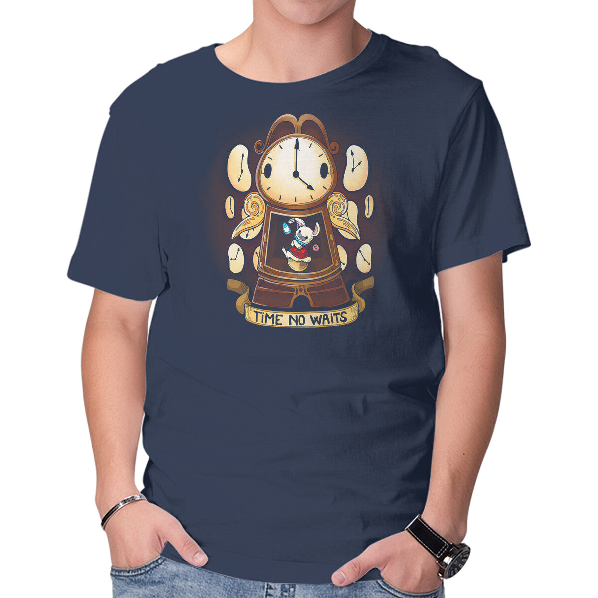 Time Does Not Wait – Movie Graphic T-Shirt in navy, product display