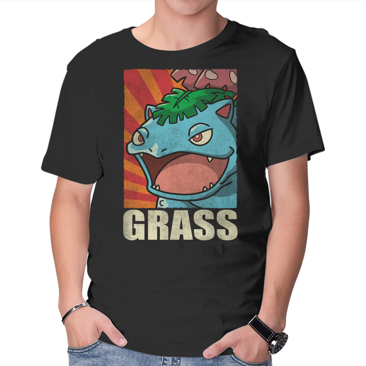 Grass! – Gaming Graphic T-Shirt in black, product display
